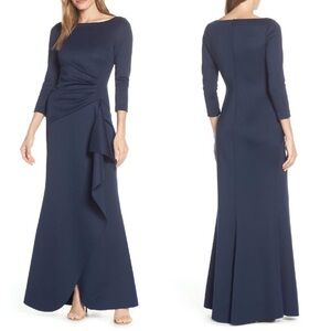 EUC Eliza J scuba trumpet three-quarter sleeve formal gown dress | Navy | Size 6